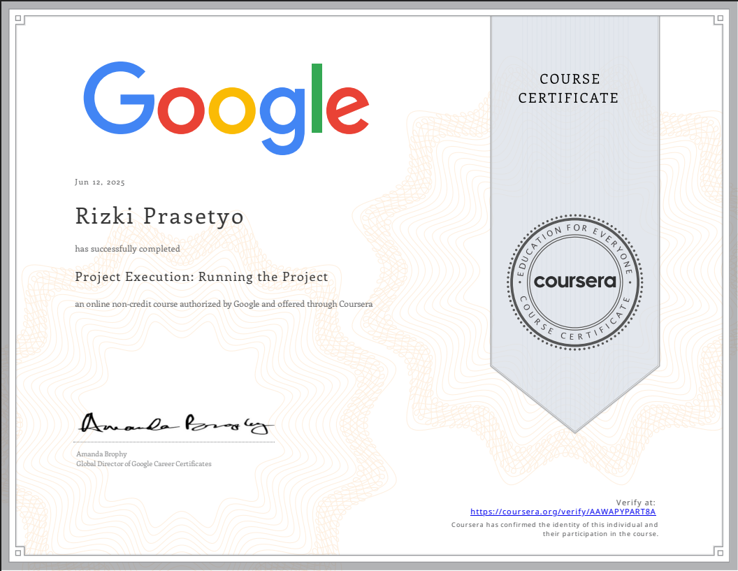 Project Execution Certificate